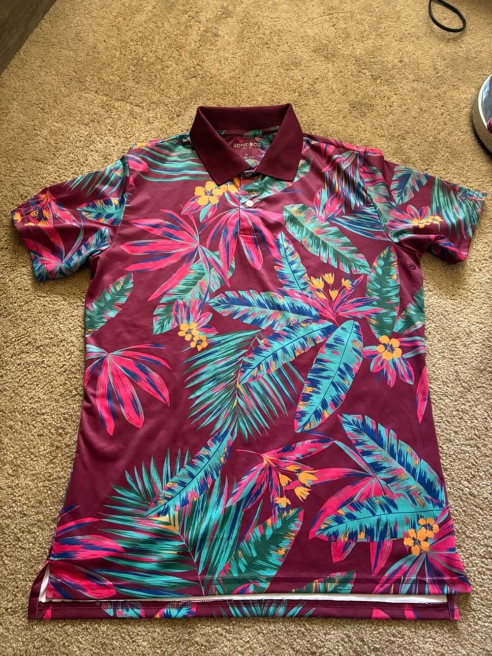 Bonobos Golf M-Flex Performance Polo - Slim Fit - Burgundy Tropical Palm